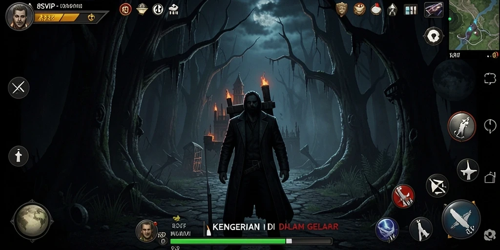 Screenshot utama 8SVIP menunjukkan suasana gameplay yang mencekam dan misterius.