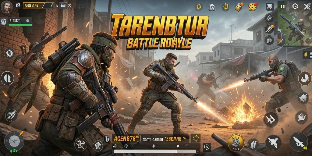 Screenshot AGEN878 menampilkan aksi seru dalam pertempuran Battle Royale.