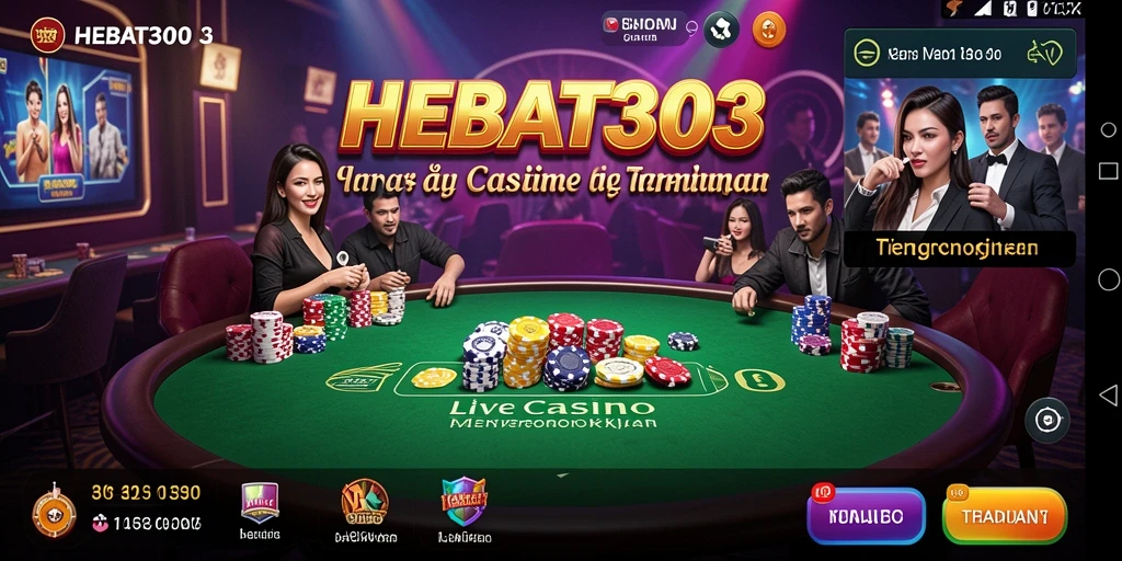 Screenshot HEBAT303 menampilkan dealer langsung dan tabel permainan yang menarik.