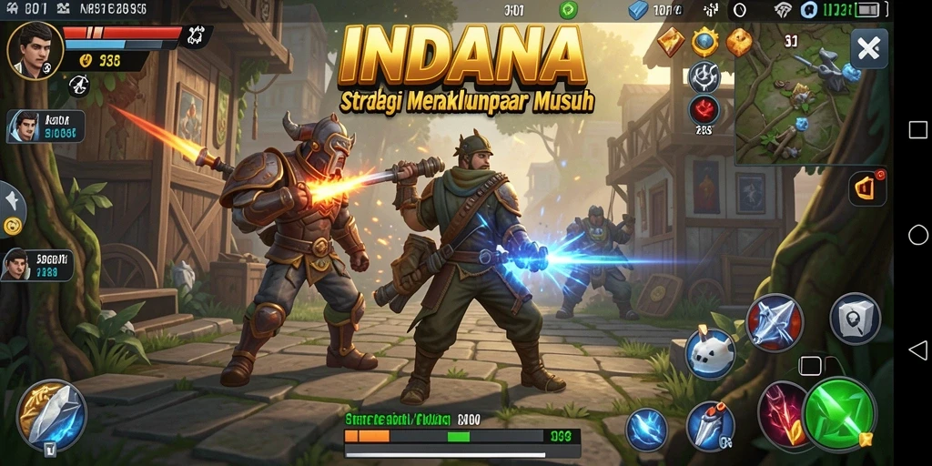 Screenshot gameplay INDAAA yang menunjukkan pertempuran strategi intens.