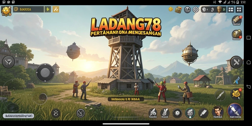 Screenshot gameplay LADANG78 menampilkan aksi pertahanan menara yang mendebarkan.