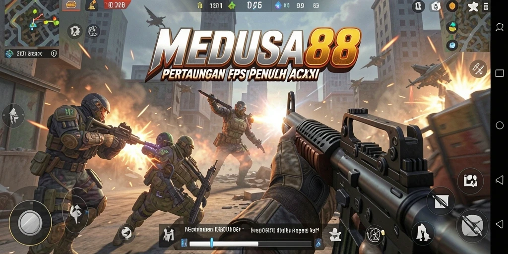 Tampilkan aksi mendebarkan dalam gameplay MEDUSA88 FPS.