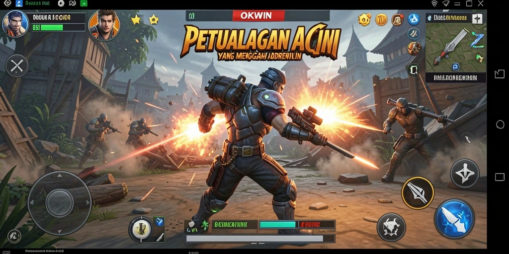 Tampilan gameplay seru dari OKWIN dengan karakter yang beraksi.