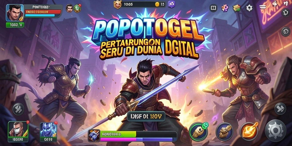 Tampak gameplay mendebarkan di arena pertarungan POPOTOGEL.