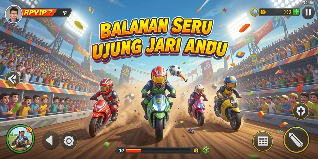 Screenshot gameplay RPVIP7 dengan mobil balap melaju kencang.