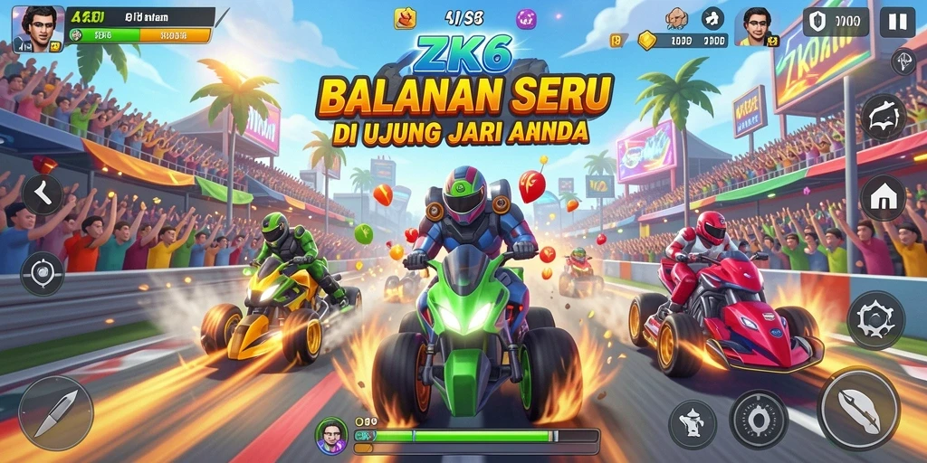 Tampilan gameplay ZK6 dengan aksi balapan yang menegangkan.
